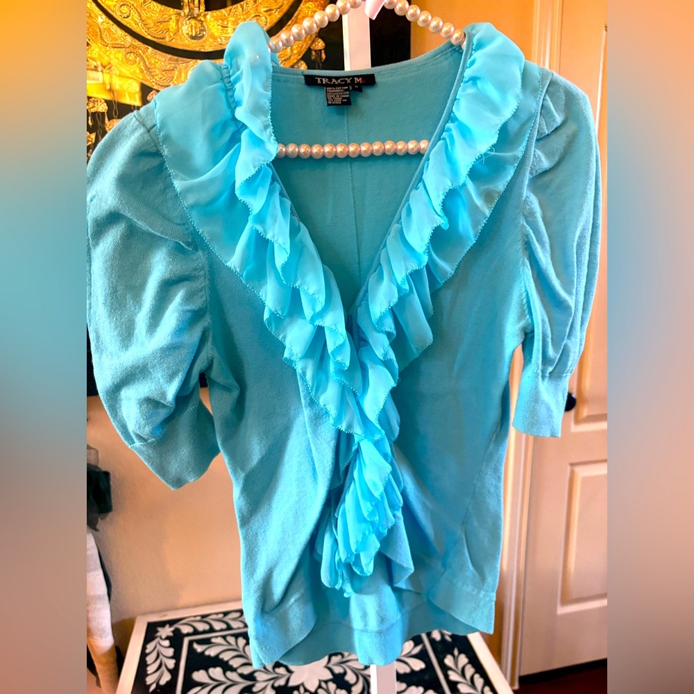 Tracy M Women's Teal Ruffle Top